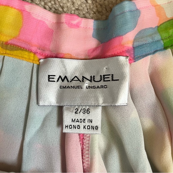 Vintage 80s Emanuel Ungaro Bright Floral Sheer Silk A-Line Flowy Skort size 2 - Picture 8 of 9